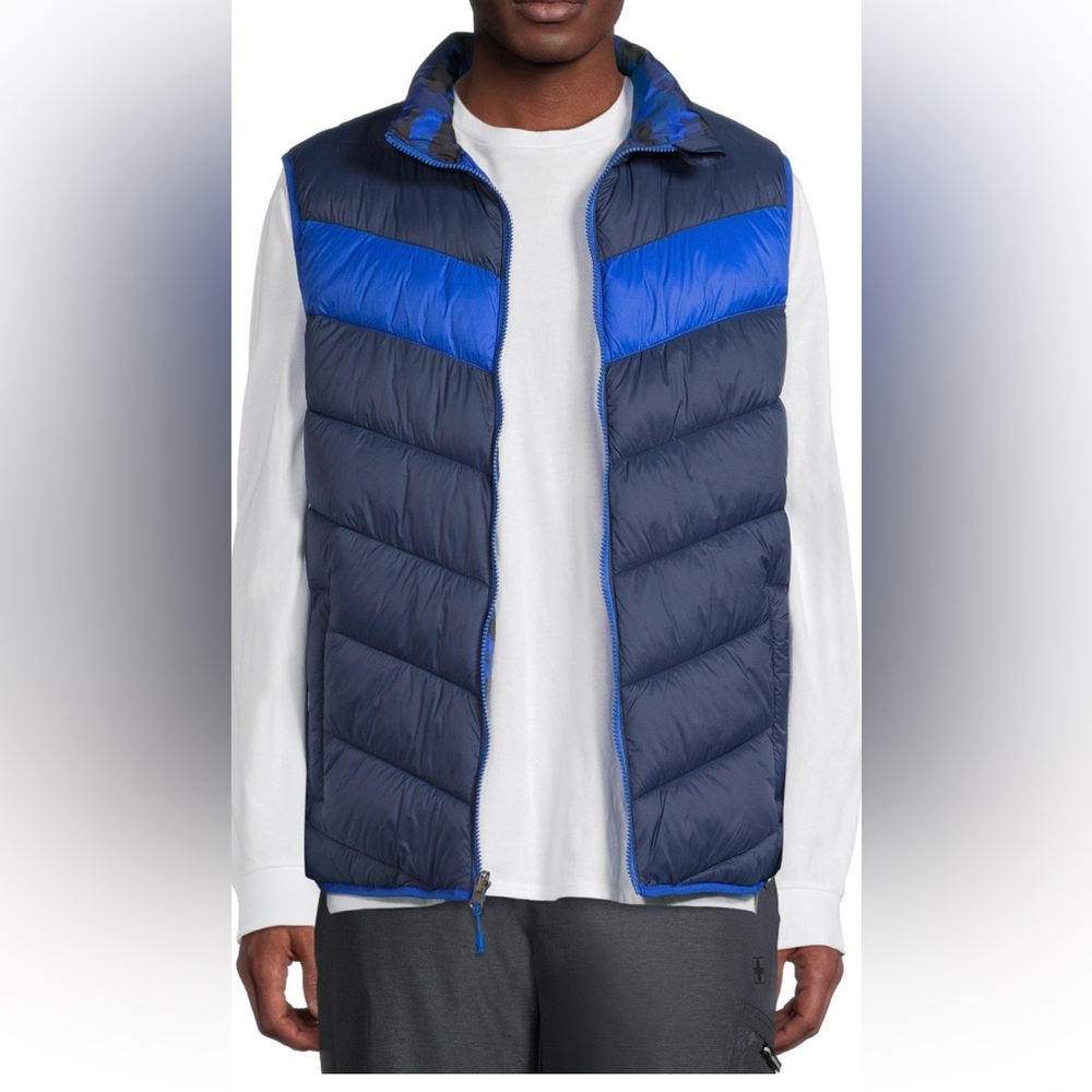 Swiss Tech Men Reversible Mock Neck Blue Puffer Vest ~ Size Small (34-36)